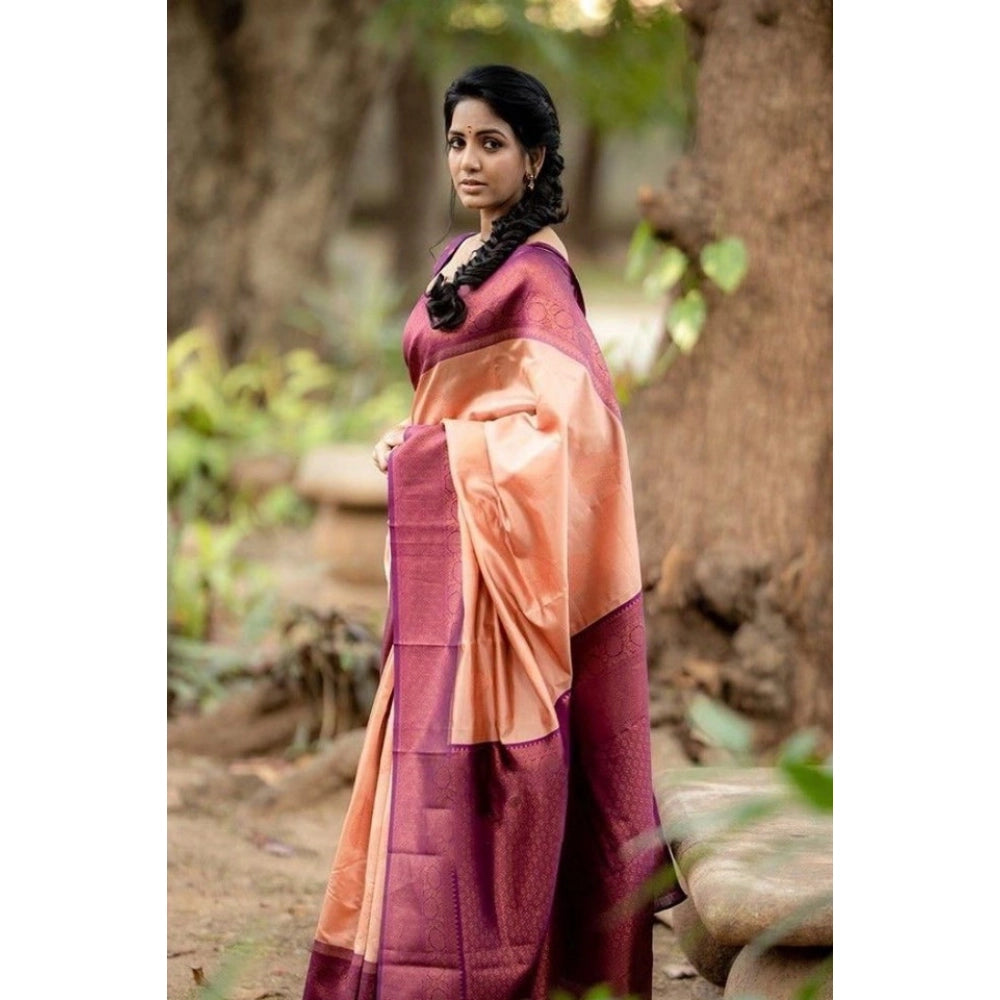 Casual Women's Litchi silk Printed Saree With Unstitched Blouse