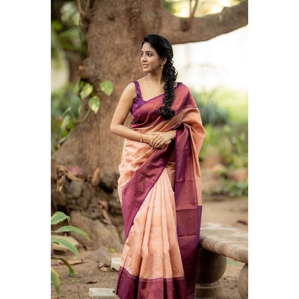 Casual Women's Litchi silk Printed Saree With Unstitched Blouse