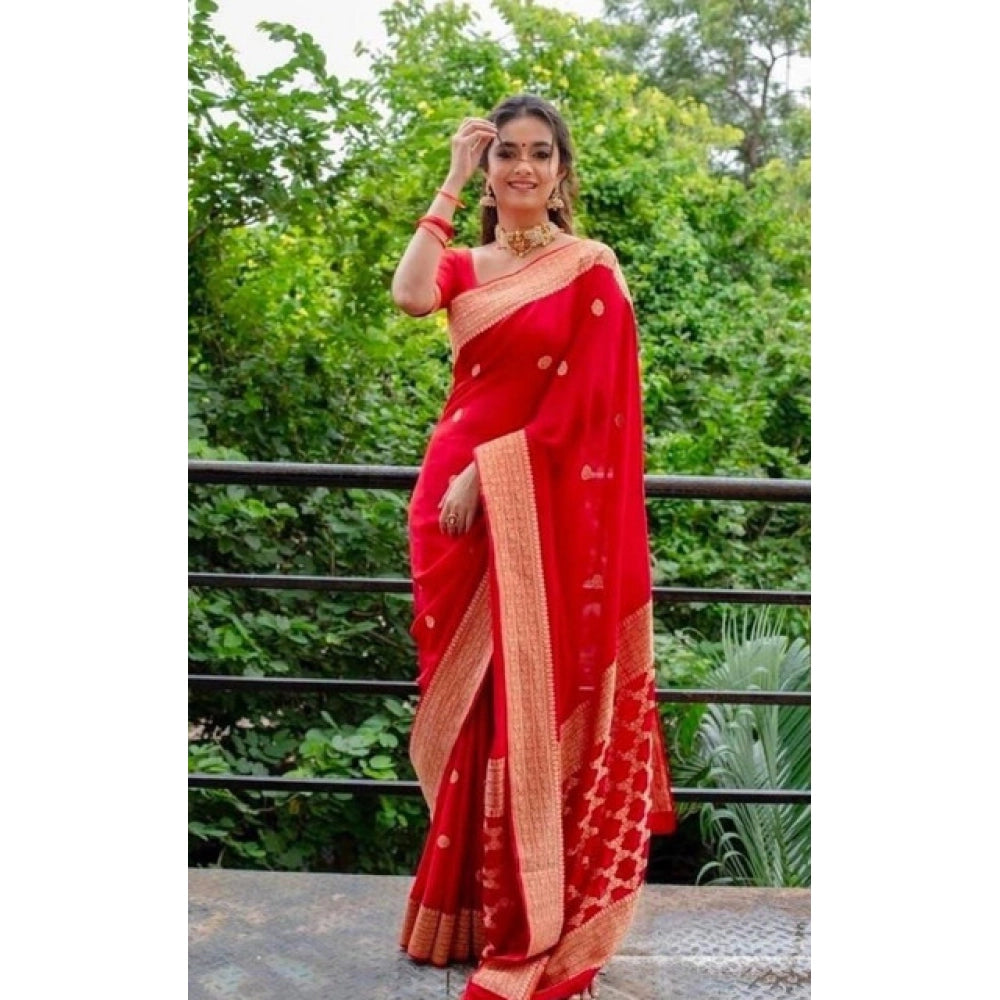 Awesome Women's Litchi silk Printed Saree With Unstitched Blouse