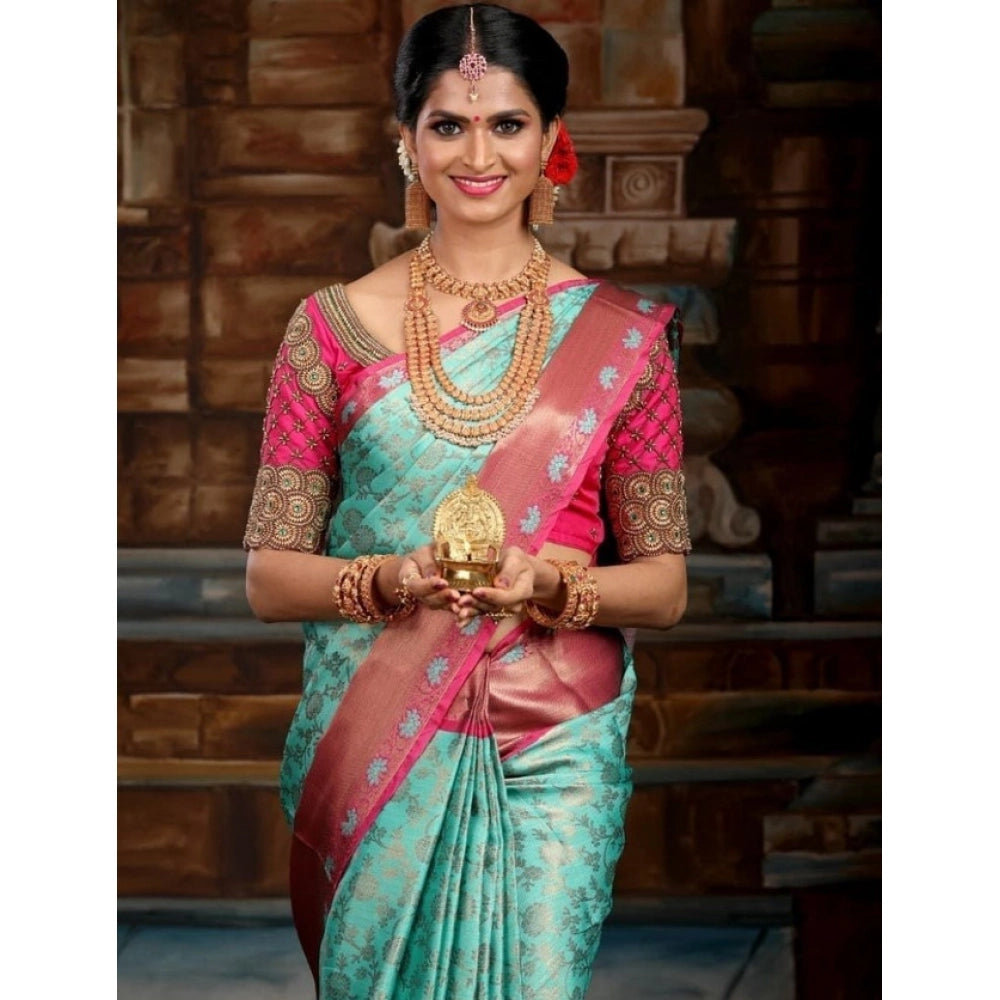 Astonishing Women's Litchi silk Printed Saree With Unstitched Blouse