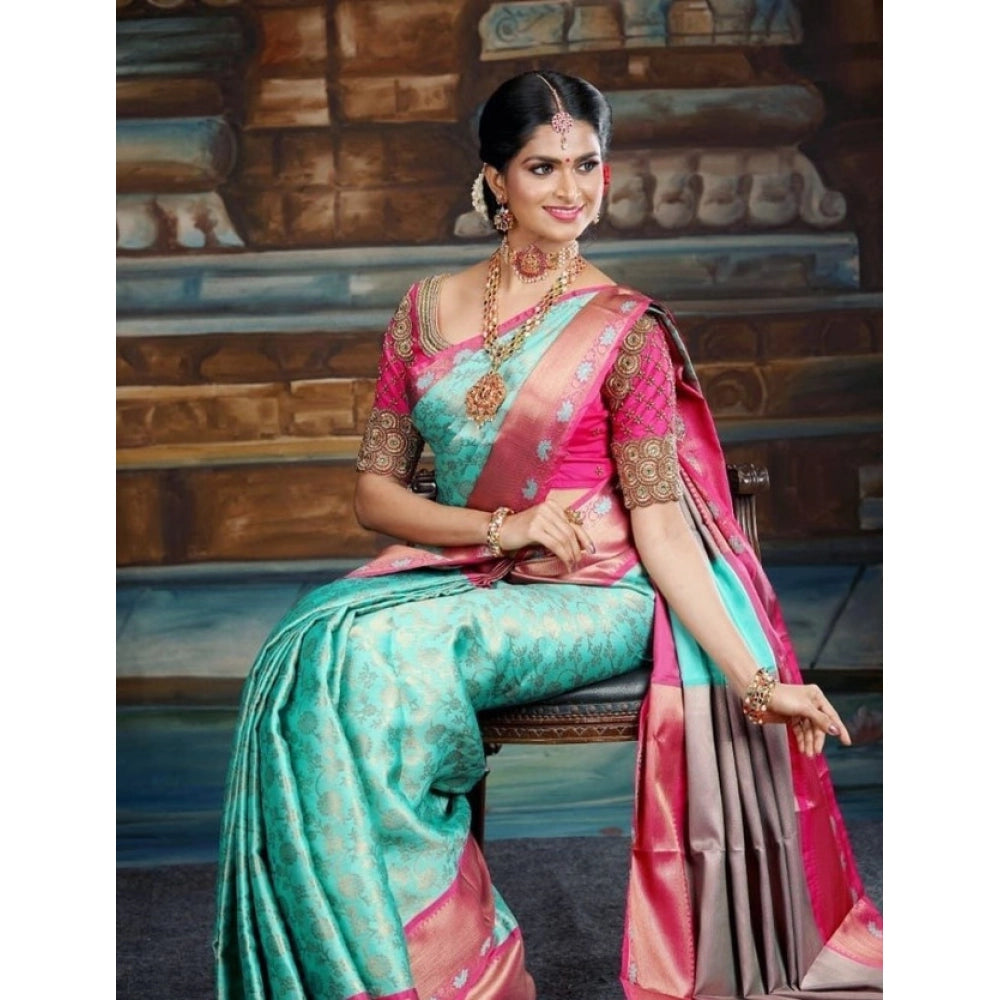 Astonishing Women's Litchi silk Printed Saree With Unstitched Blouse