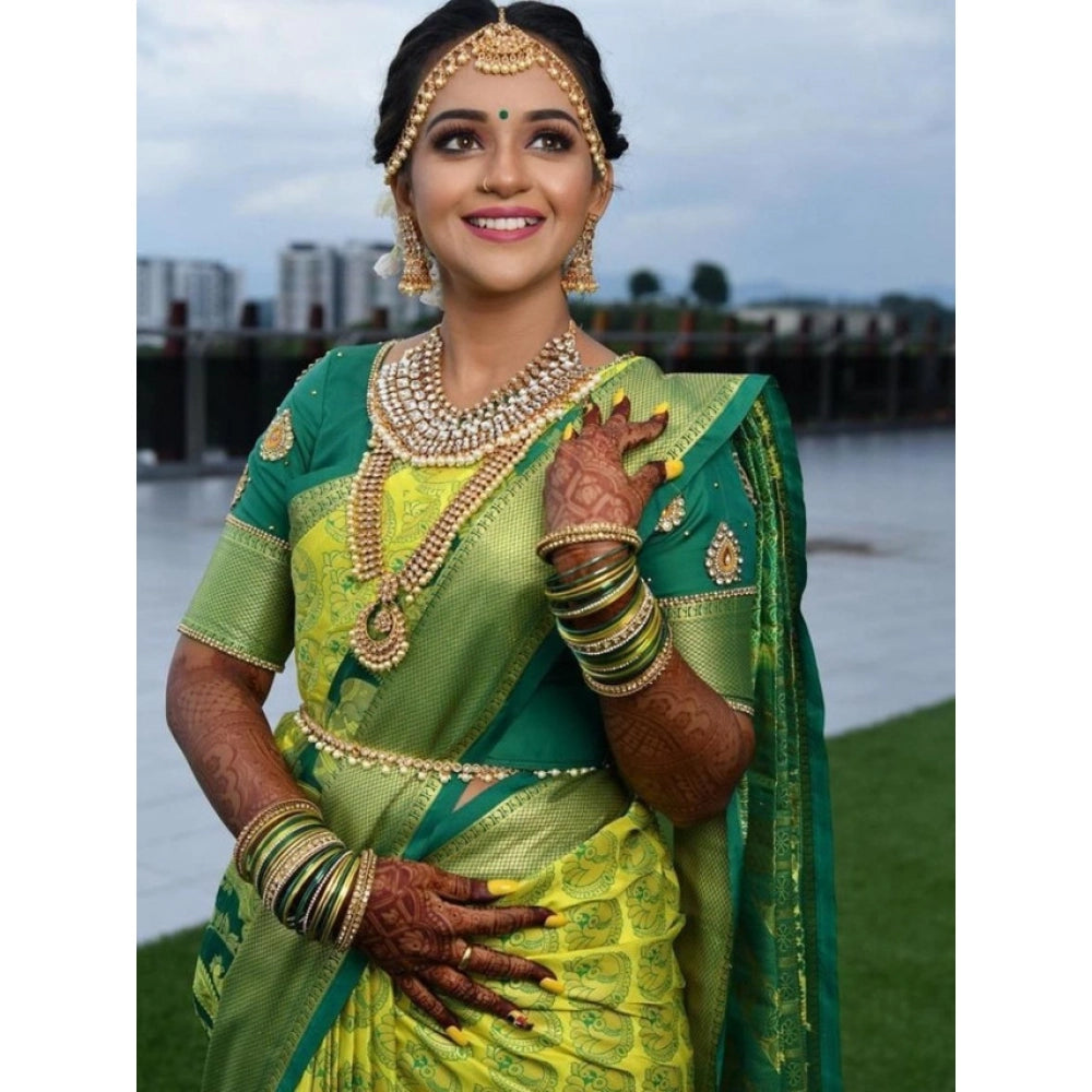 Casual Women's Litchi silk Printed Saree With Unstitched Blouse