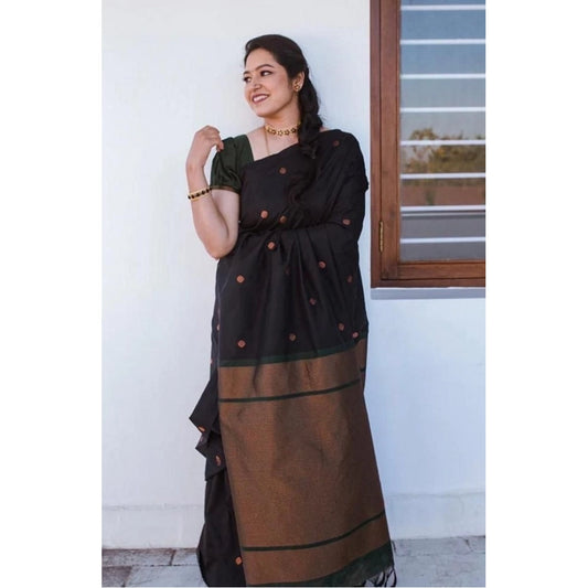 Awesome Women's Litchi silk Printed Saree With Unstitched Blouse