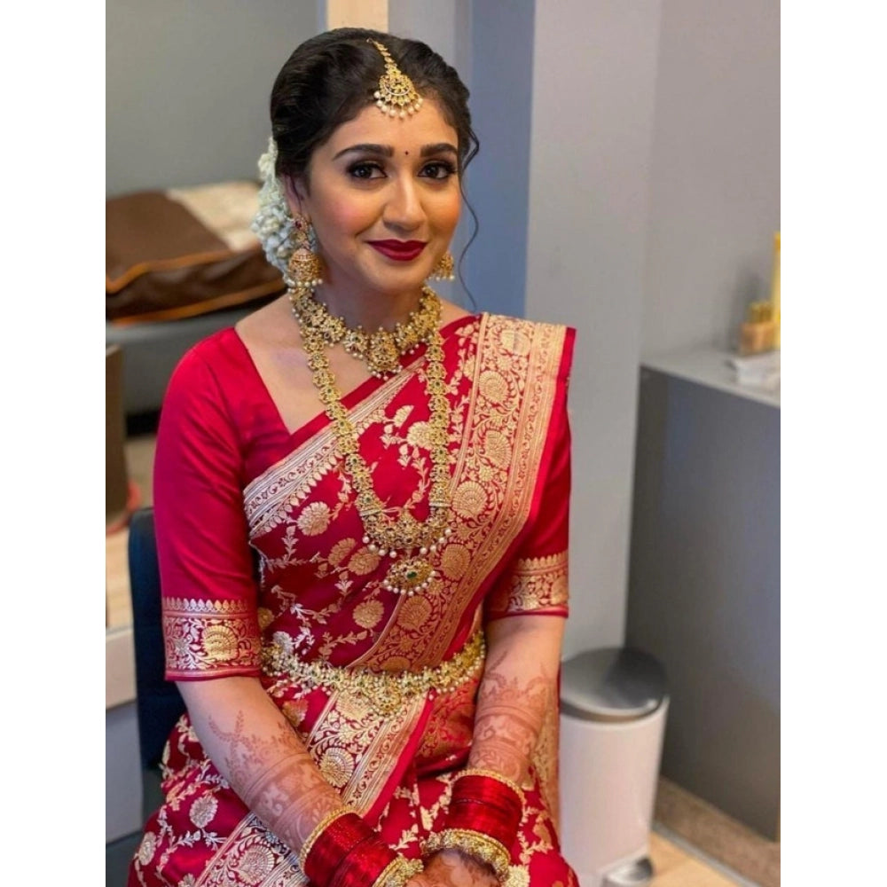 Contemporary Women's Litchi silk Printed Saree With Unstitched Blouse