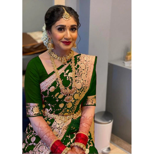 Contemporary Women's Litchi silk Printed Saree With Unstitched Blouse