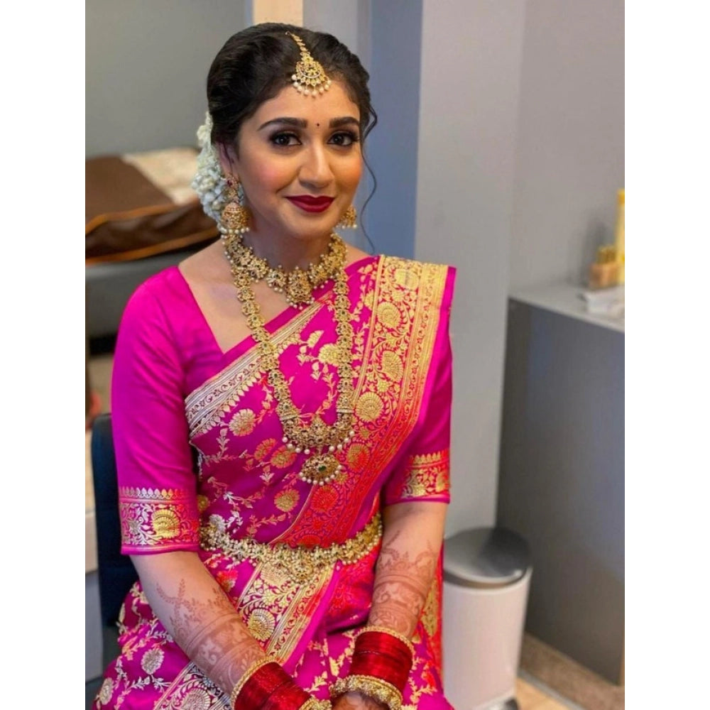 Contemporary Women's Litchi silk Printed Saree With Unstitched Blouse