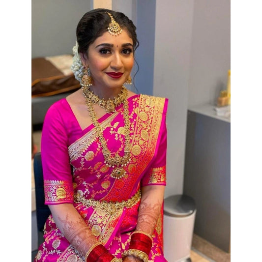 Contemporary Women's Litchi silk Printed Saree With Unstitched Blouse