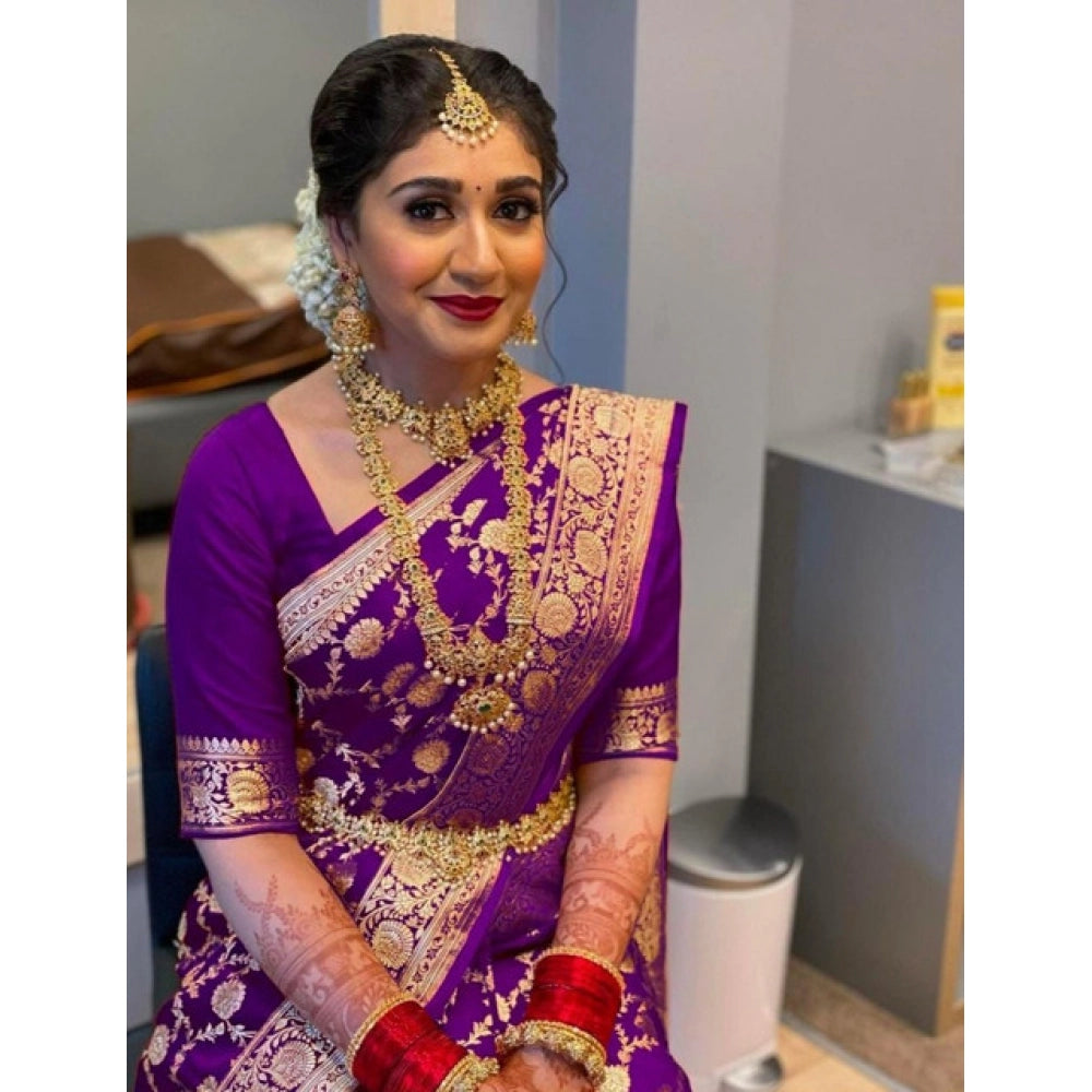 Contemporary Women's Litchi silk Printed Saree With Unstitched Blouse