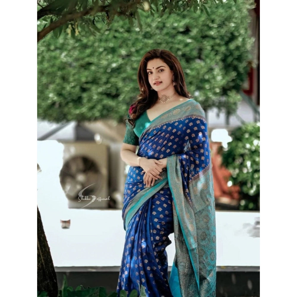 Astonishing Women's Litchi silk Printed Saree With Unstitched Blouse