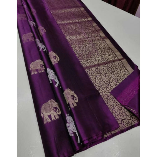 Astonishing Women's Litchi silk Printed Saree With Unstitched Blouse