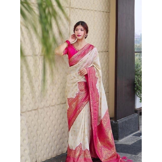 Exclusive Women's Litchi silk Printed Saree With Unstitched Blouse