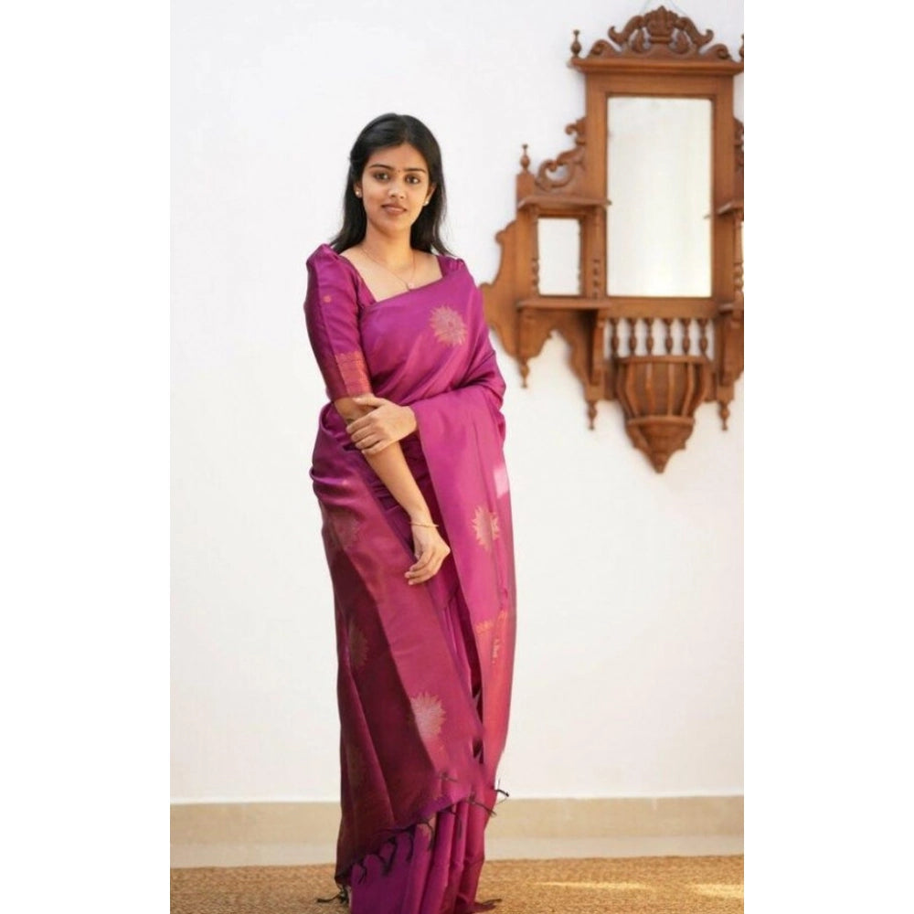 Astonishing Women's Litchi silk Printed Saree With Unstitched Blouse