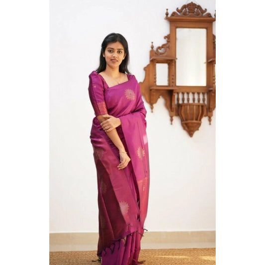 Astonishing Women's Litchi silk Printed Saree With Unstitched Blouse