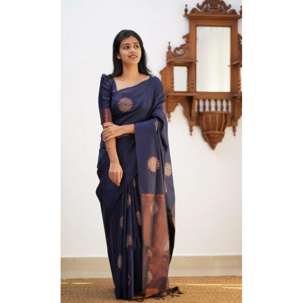 Astonishing Women's Litchi silk Printed Saree With Unstitched Blouse
