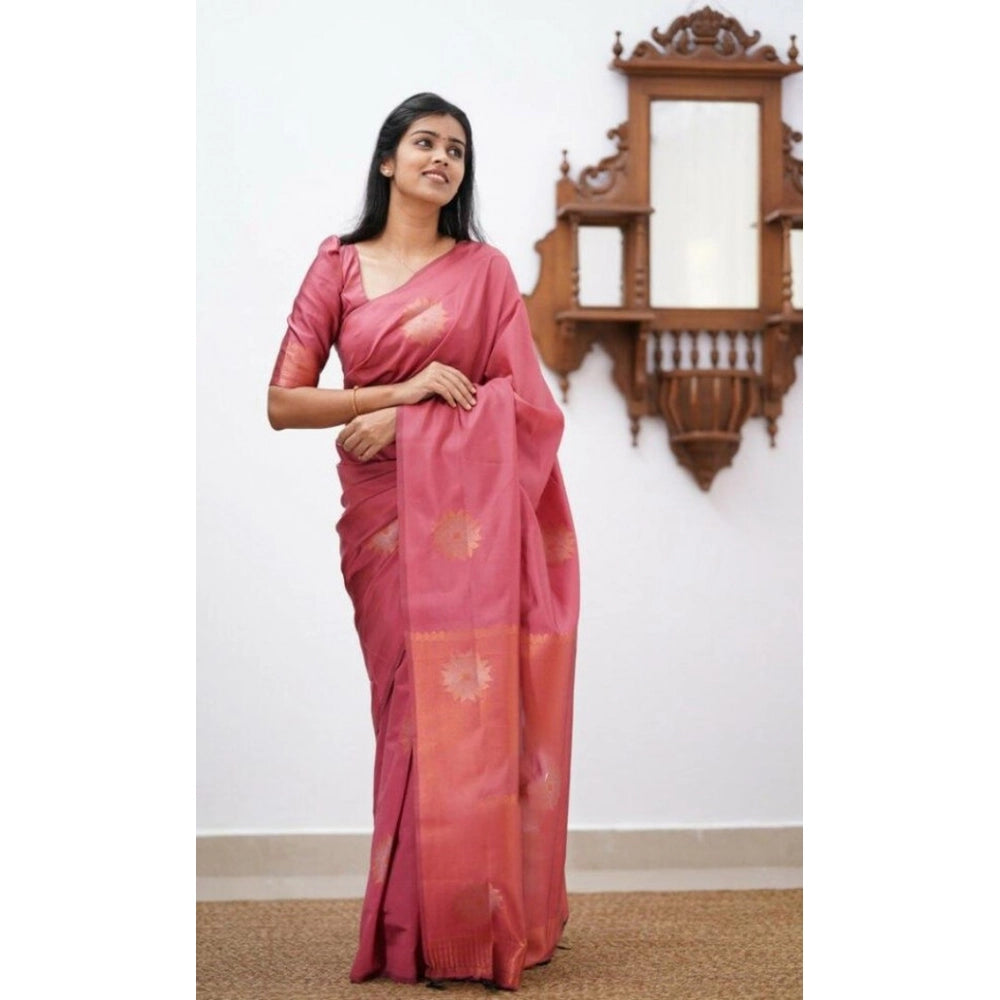 Astonishing Women's Litchi silk Printed Saree With Unstitched Blouse
