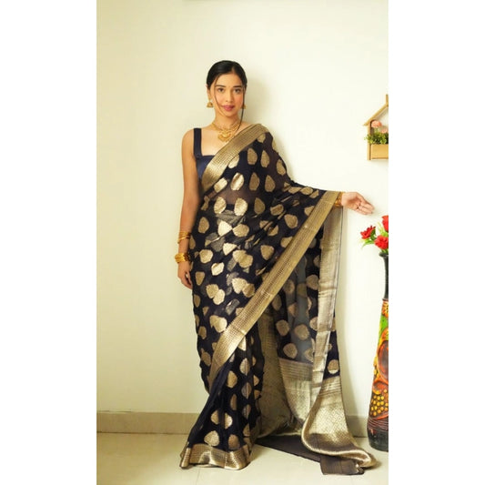Exclusive Women's Litchi silk Printed Saree With Unstitched Blouse