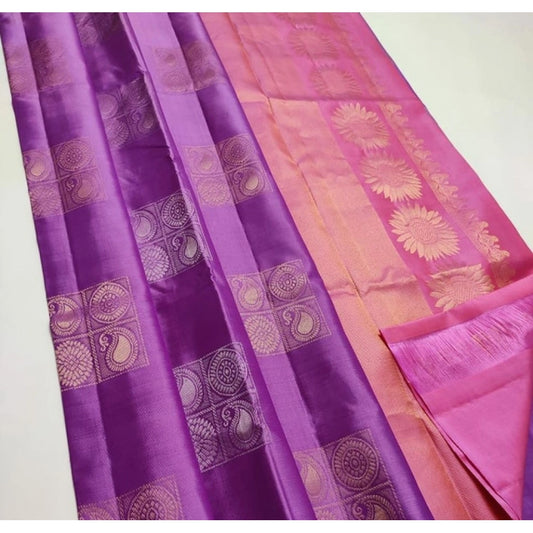 Modern Women's Litchi silk Printed Saree With Unstitched Blouse