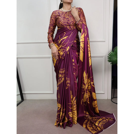 Beautiful Satin Silk Saree with Blouse Piece
