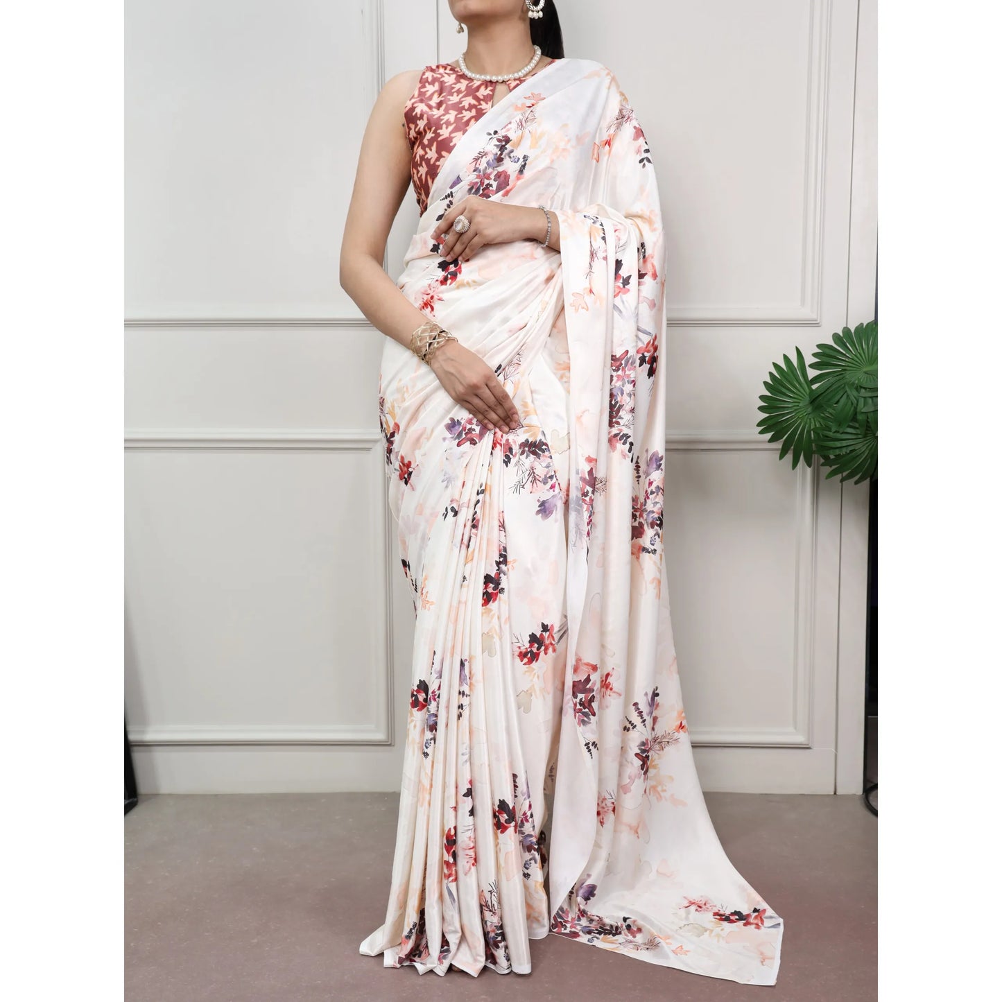 Beautiful Satin Silk Saree with Blouse Piece