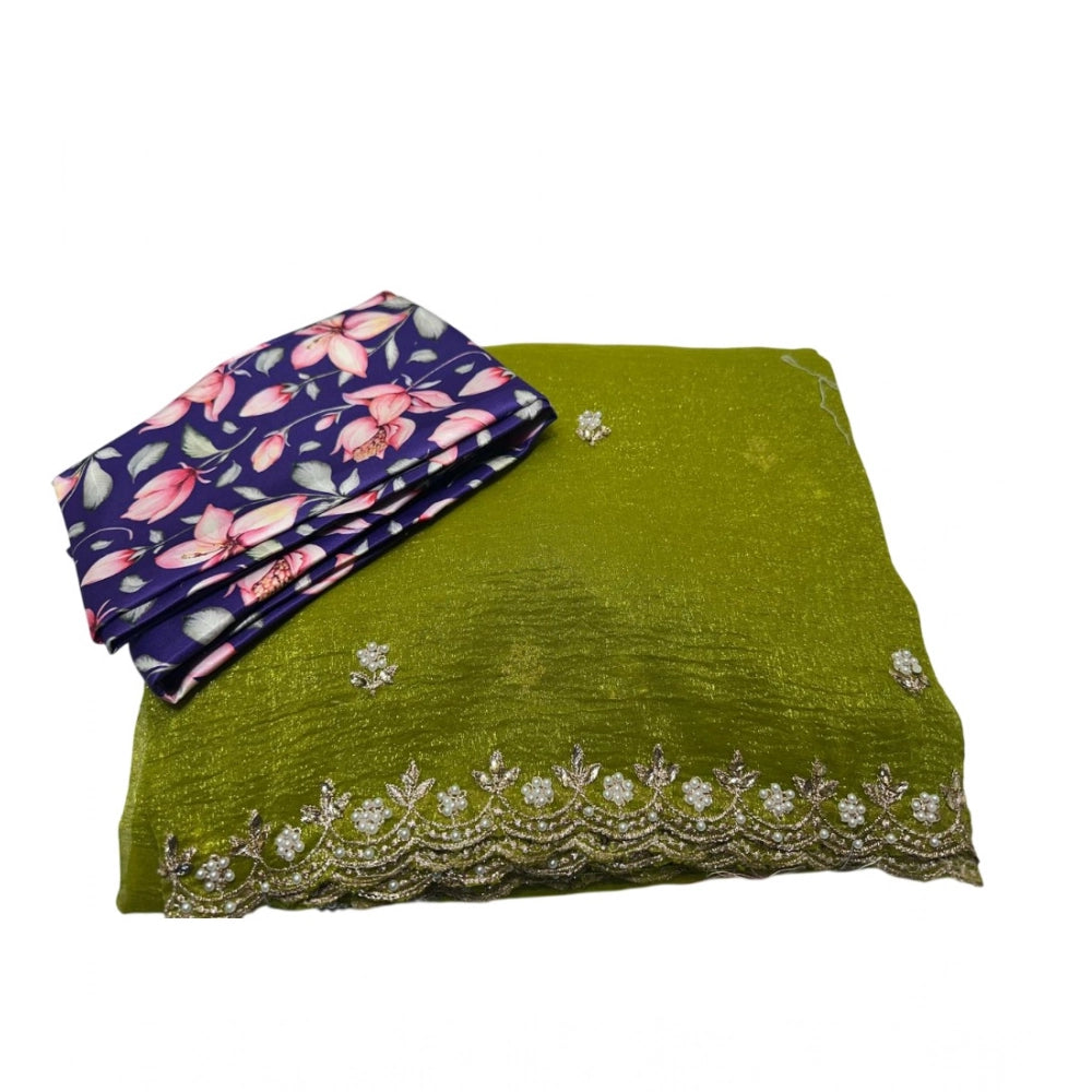 Fantastic Women's Stone Work Soft Silk Saree With Blouse Piece