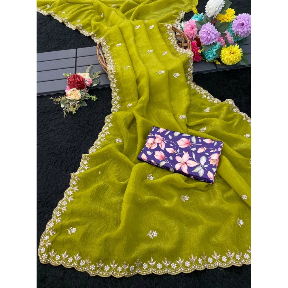 Fantastic Women's Stone Work Soft Silk Saree With Blouse Piece