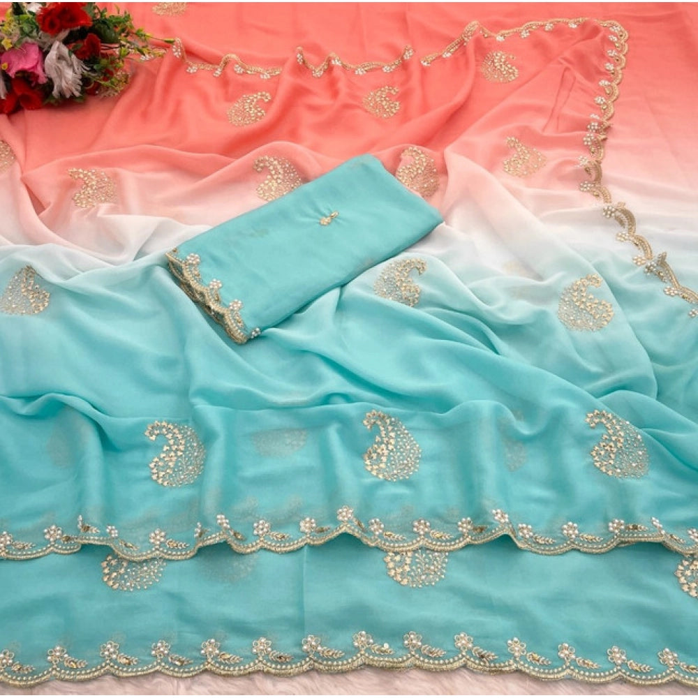 Delightful Women's Digital Printed Georgette Saree With Blouse Piece