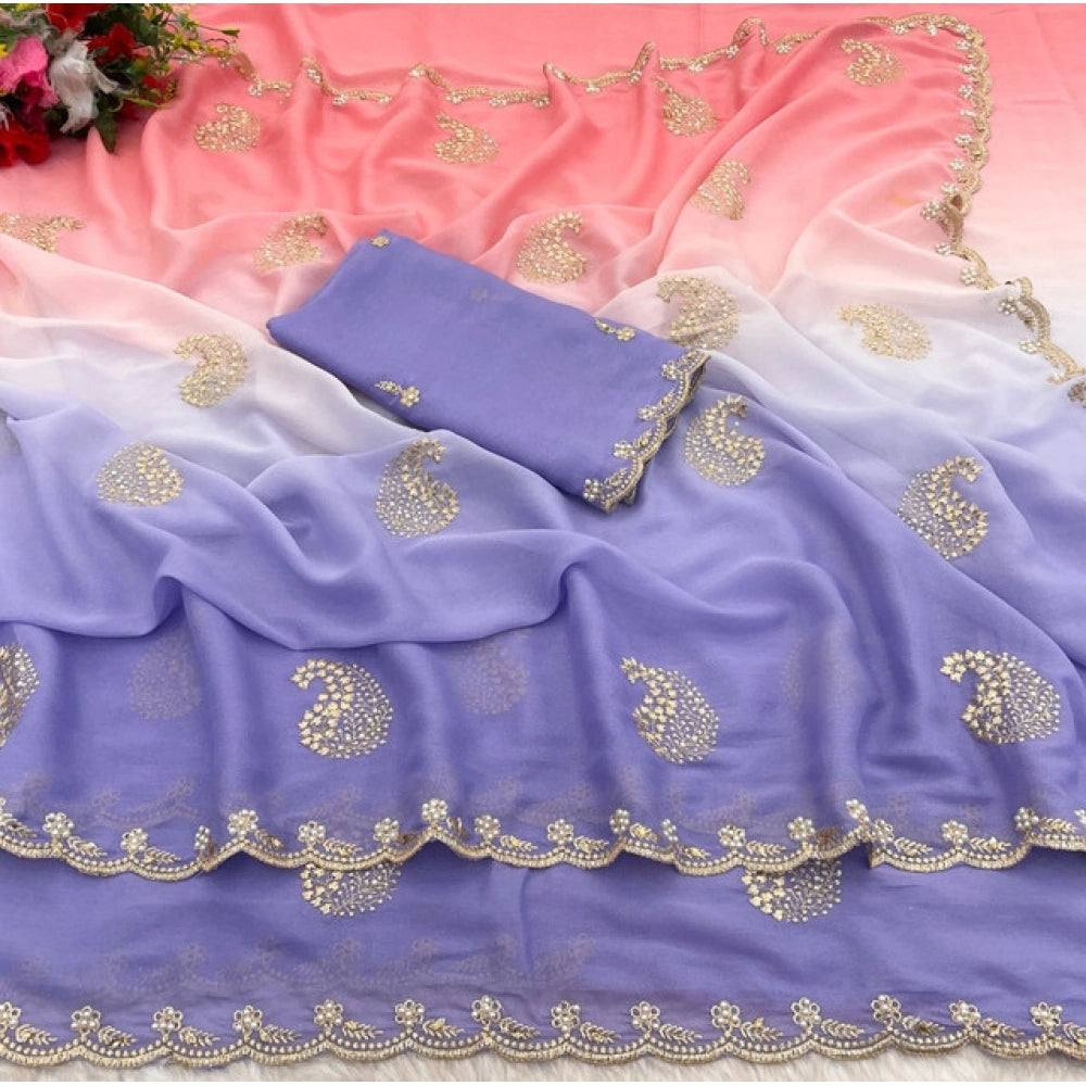 Delightful Women's Digital Printed Georgette Saree With Blouse Piece