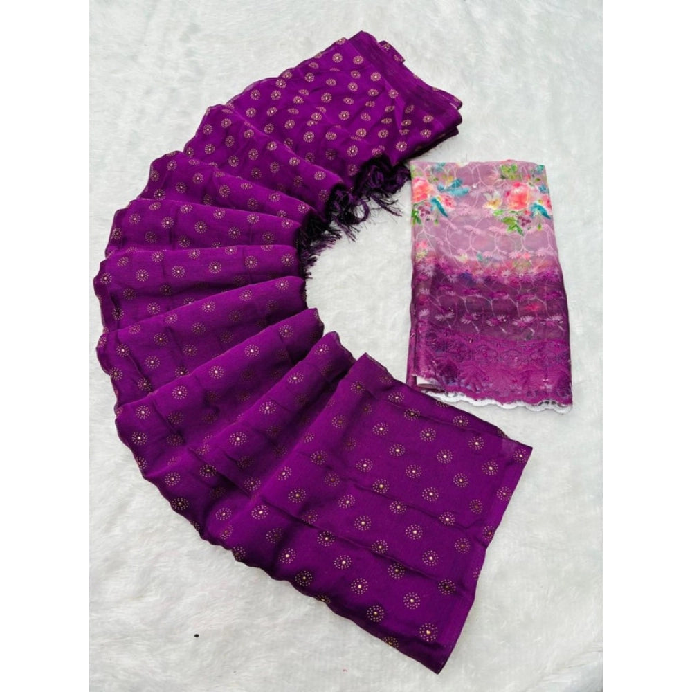 Charming Women's Printed Brasso Saree With Blouse Piece
