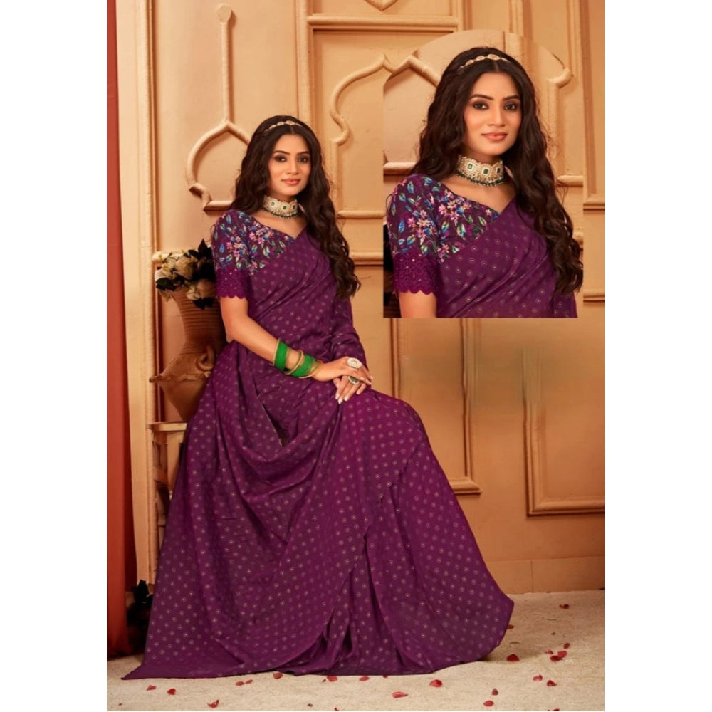 Charming Women's Printed Brasso Saree With Blouse Piece