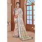 Gracious Women's Printed Cotton Linen Saree With Blouse Piece