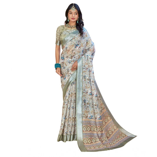 Gracious Women's Printed Cotton Linen Saree With Blouse Piece