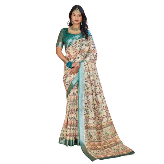 Gracious Women's Printed Cotton Linen Saree With Blouse Piece
