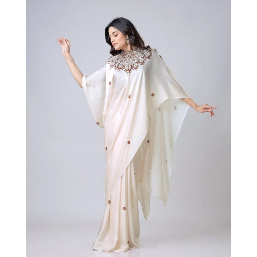 Elegant Kaftan Style Soft Crepe Silk Printed Ready To Wear Saree With Blouse Piece