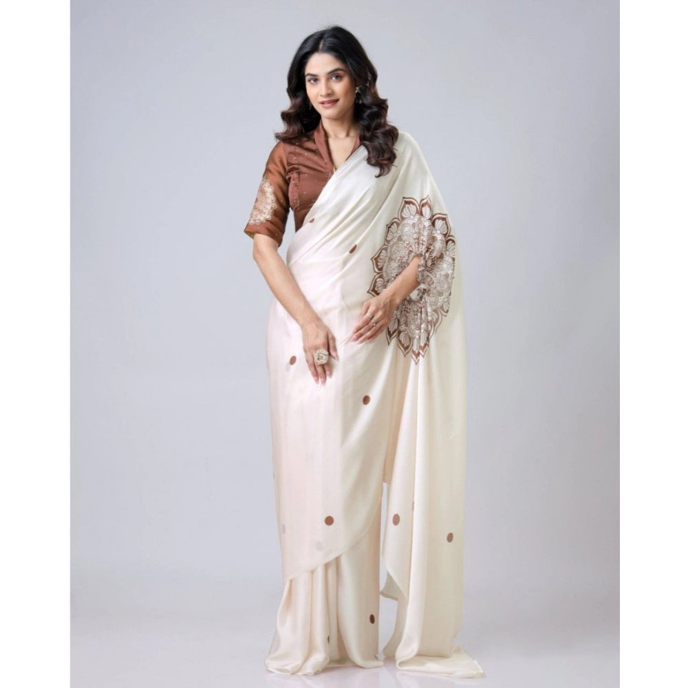 Elegant Kaftan Style Soft Crepe Silk Printed Ready To Wear Saree With Blouse Piece