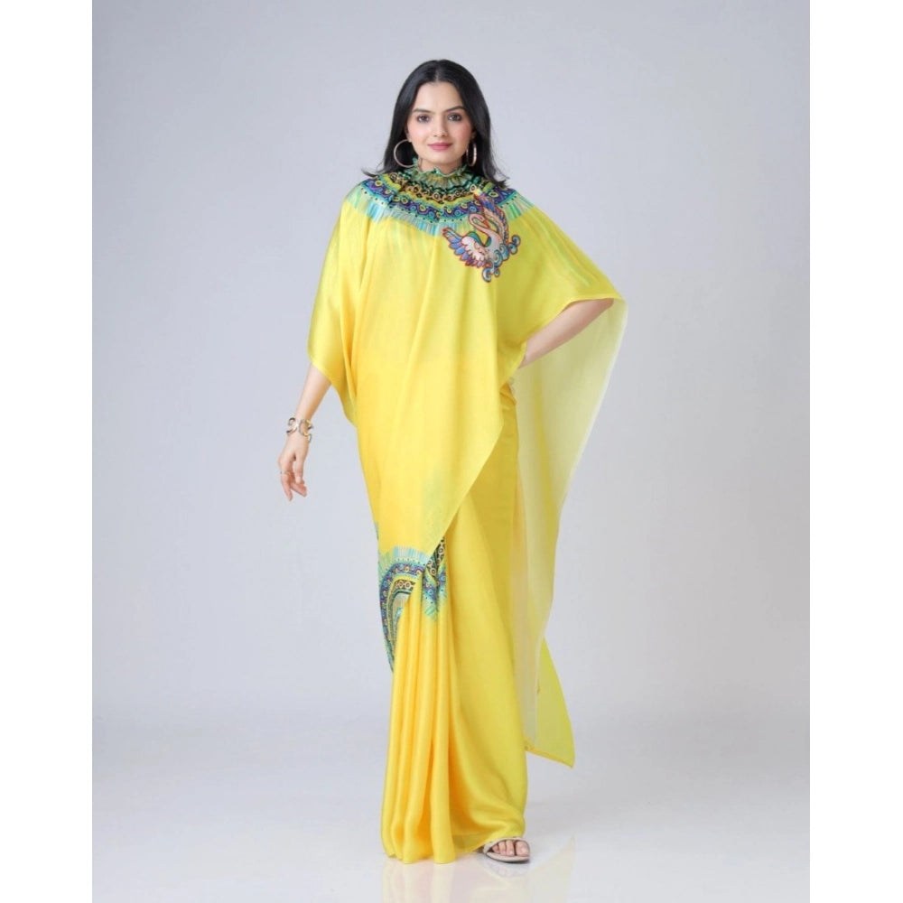 Elegant Kaftan Style Soft Crepe Silk Printed Ready To Wear Saree With Blouse Piece