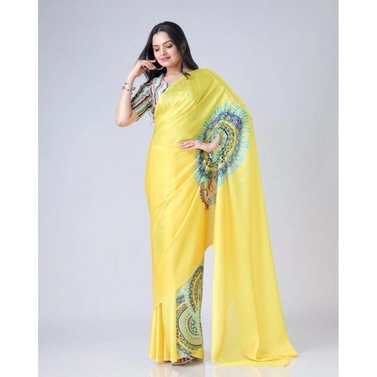 Elegant Kaftan Style Soft Crepe Silk Printed Ready To Wear Saree With Blouse Piece