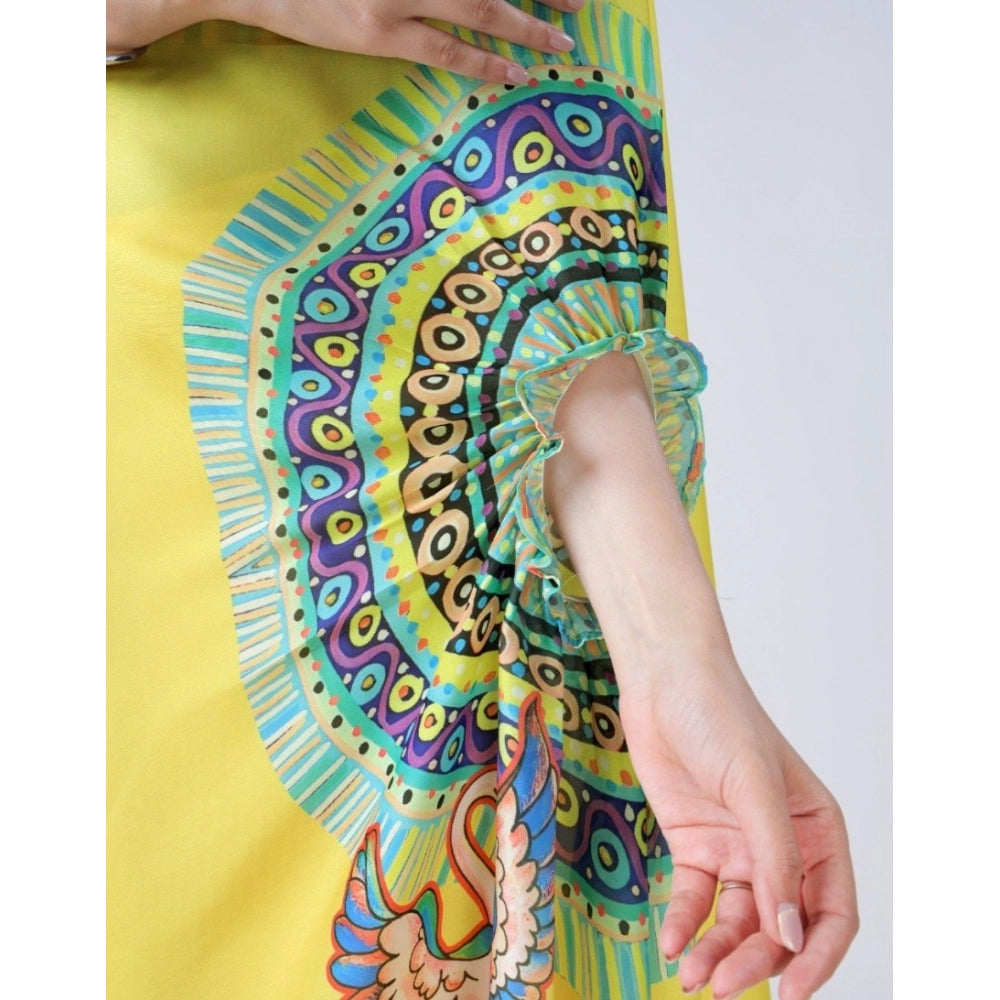 Elegant Kaftan Style Soft Crepe Silk Printed Ready To Wear Saree With Blouse Piece