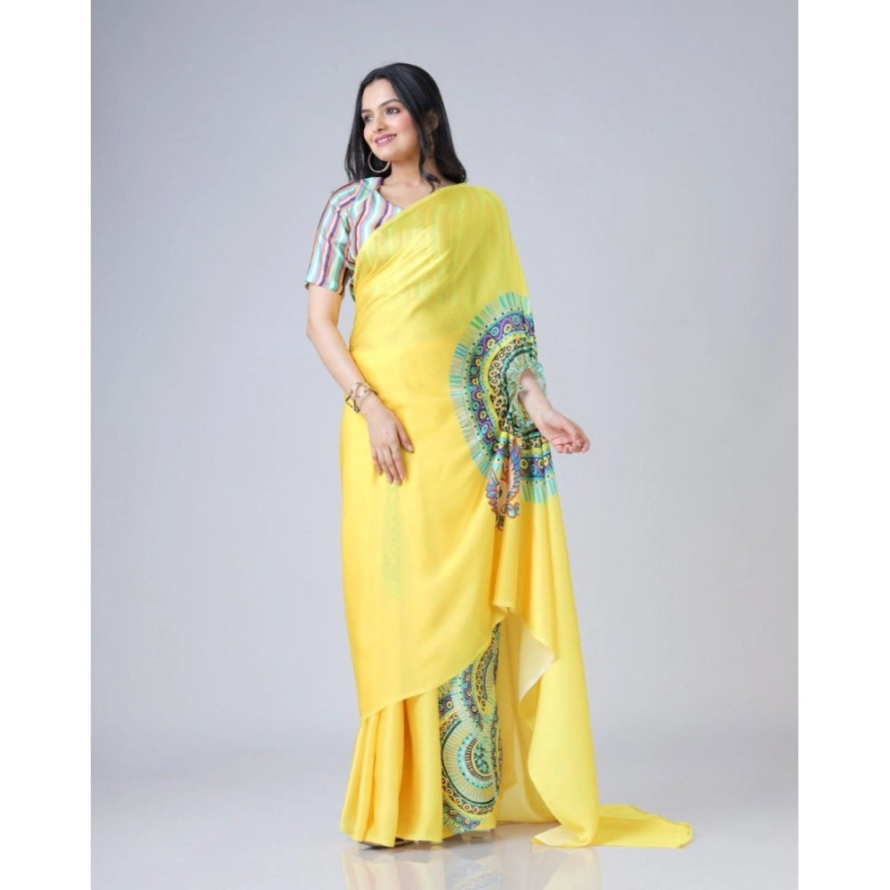 Elegant Kaftan Style Soft Crepe Silk Printed Ready To Wear Saree With Blouse Piece