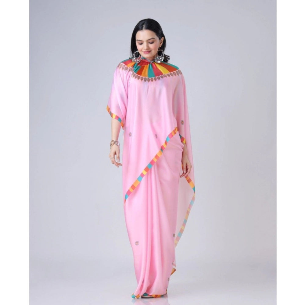 Elegant Kaftan Style Soft Crepe Silk Printed Ready To Wear Saree With Blouse Piece
