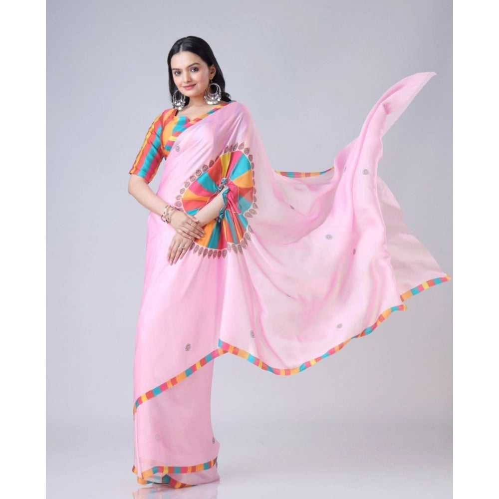 Elegant Kaftan Style Soft Crepe Silk Printed Ready To Wear Saree With Blouse Piece