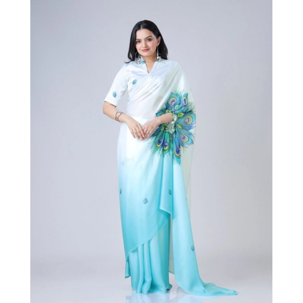 Elegant Kaftan Style Soft Crepe Silk Printed Ready To Wear Saree With Blouse Piece