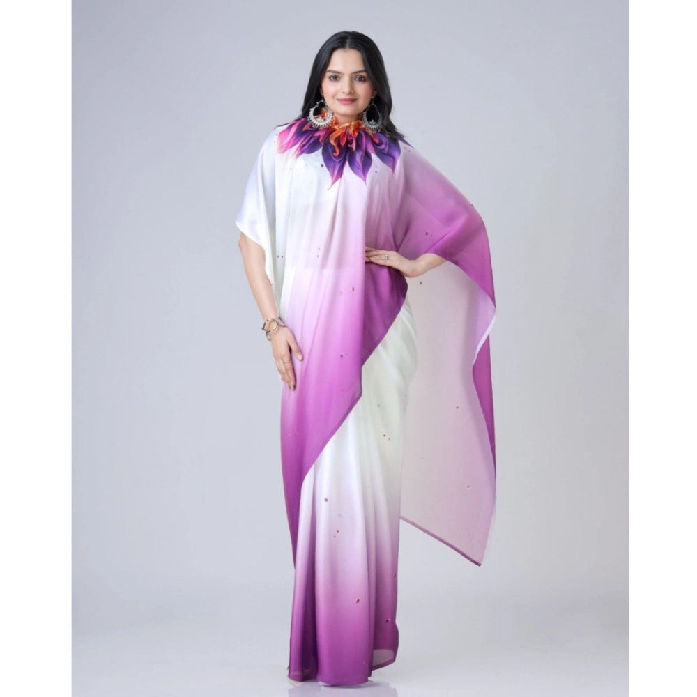 Elegant Kaftan Style Soft Crepe Silk Printed Ready To Wear Saree With Blouse Piece