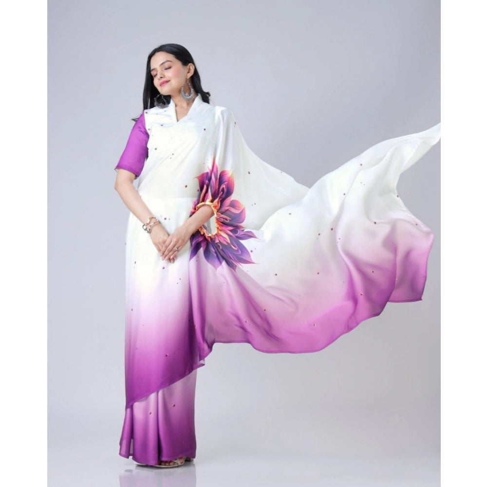 Elegant Kaftan Style Soft Crepe Silk Printed Ready To Wear Saree With Blouse Piece