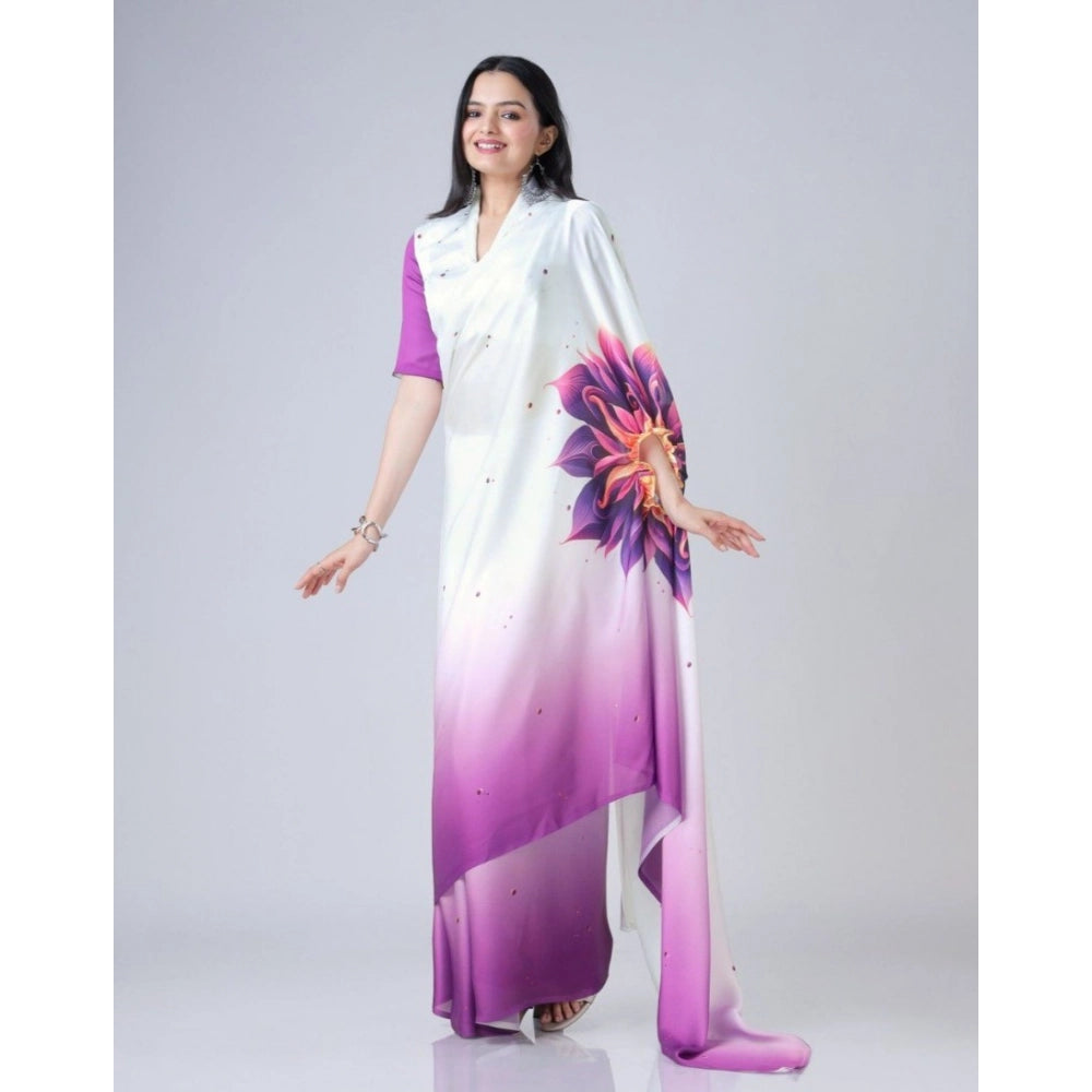 Elegant Kaftan Style Soft Crepe Silk Printed Ready To Wear Saree With Blouse Piece