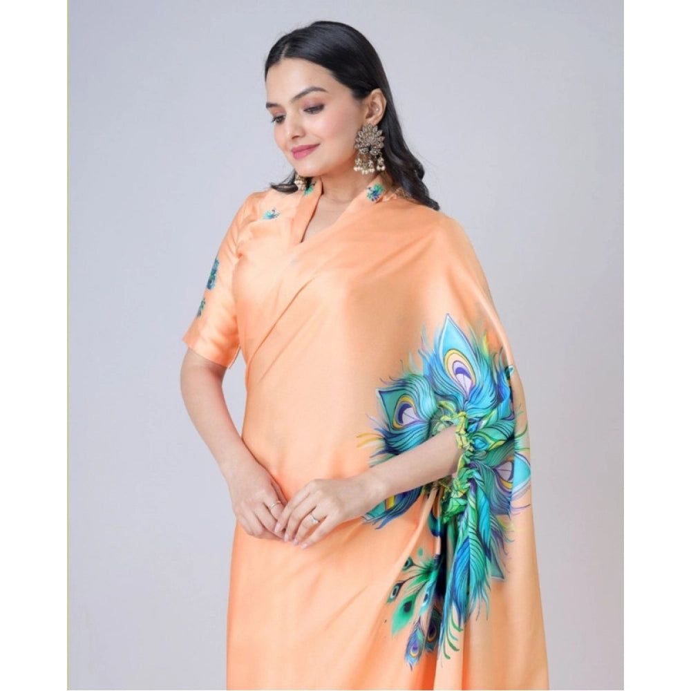 Elegant Kaftan Style Soft Crepe Silk Printed Ready To Wear Saree With Blouse Piece