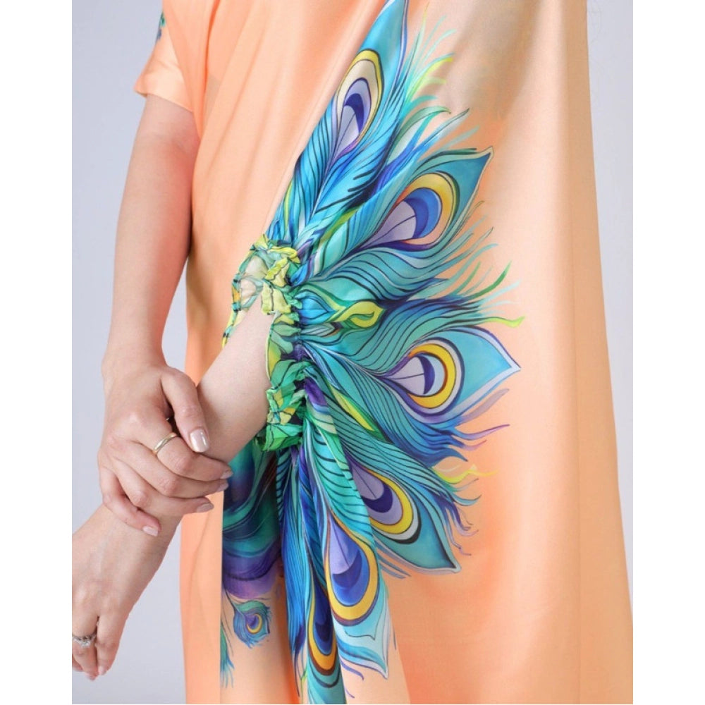 Elegant Kaftan Style Soft Crepe Silk Printed Ready To Wear Saree With Blouse Piece