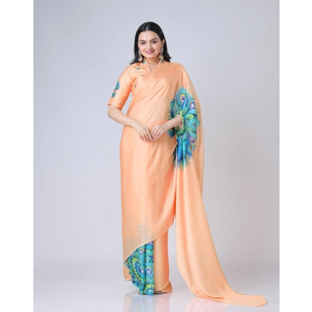 Elegant Kaftan Style Soft Crepe Silk Printed Ready To Wear Saree With Blouse Piece