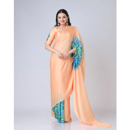 Elegant Kaftan Style Soft Crepe Silk Printed Ready To Wear Saree With Blouse Piece
