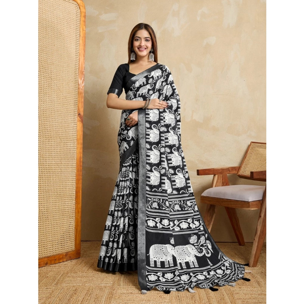 Glorious Women's Silk Blend Printed Saree With Blouse Piece