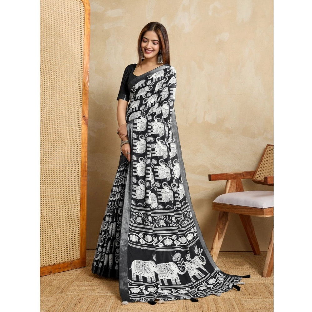 Glorious Women's Silk Blend Printed Saree With Blouse Piece